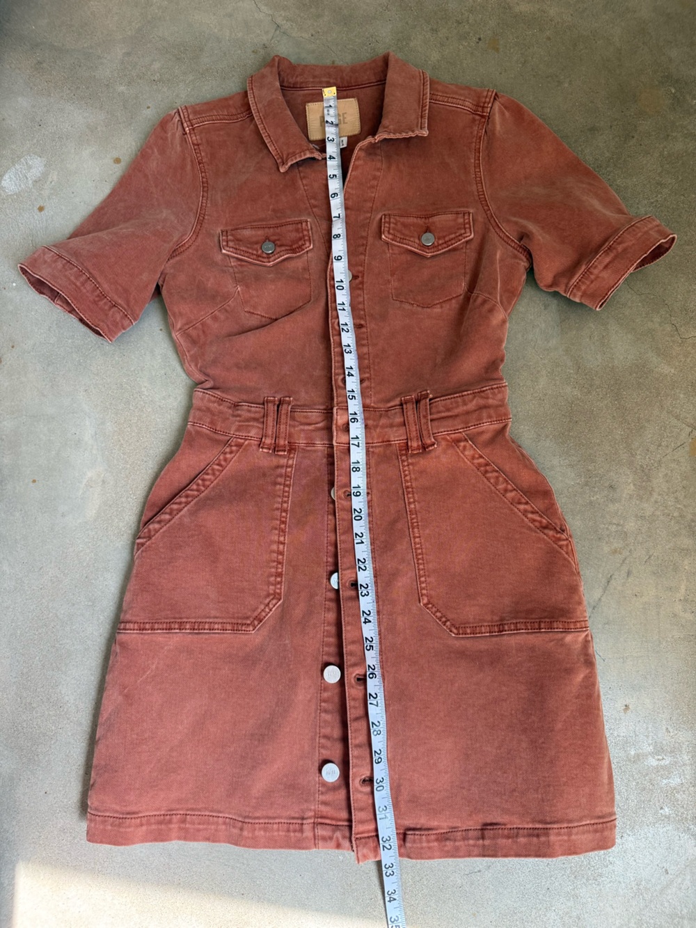 PAIGE Mayslie Denim Mini Shirtdress Burnt Terracotta Size 4 - Picture 6 of 6